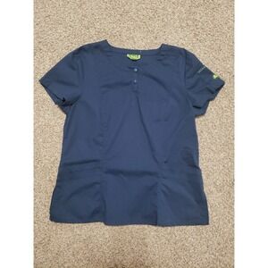 Crocs Medical Apparel Scrub Top Women's Large Navy Blue Henley Logo Pockets
